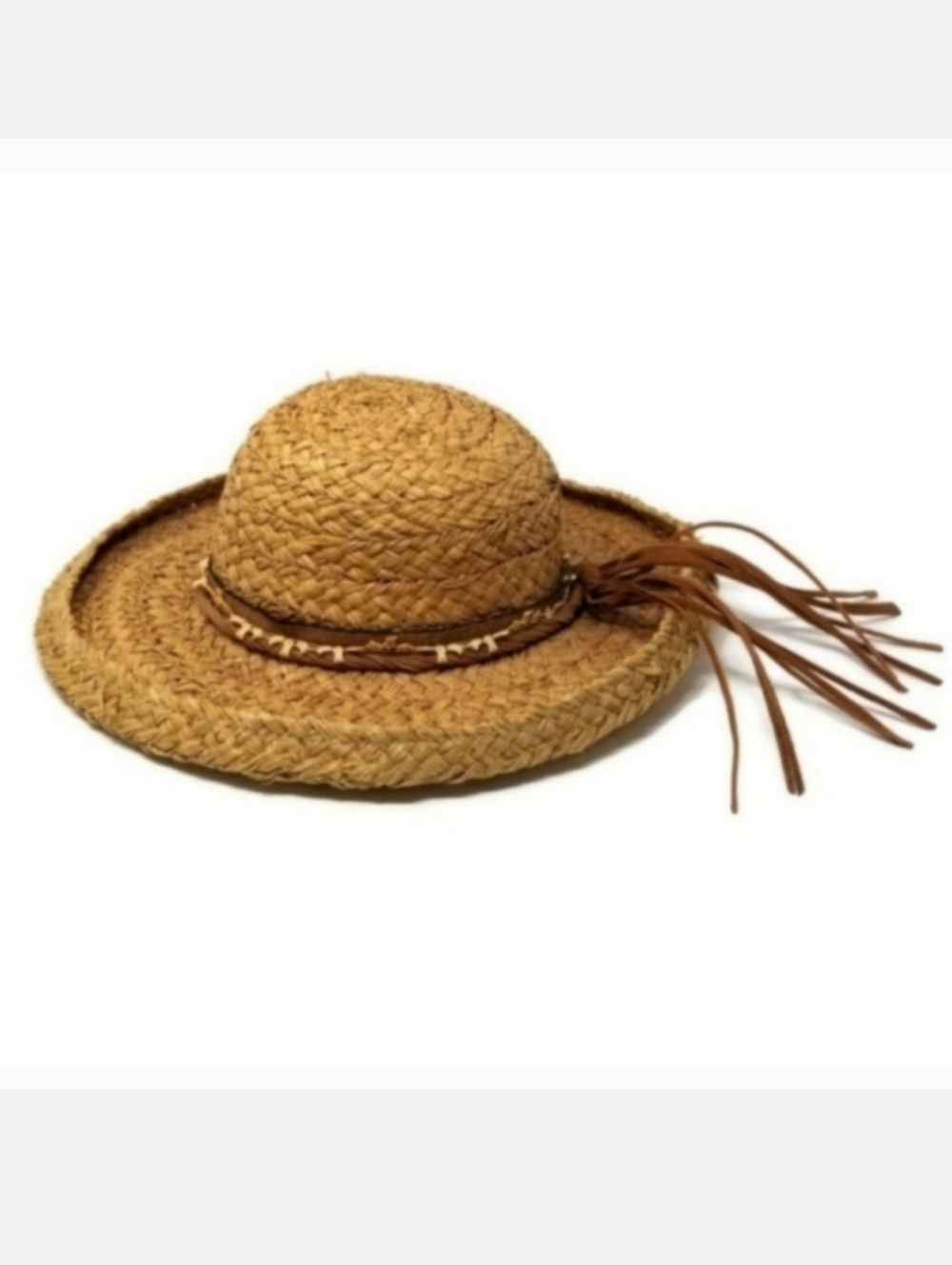 Shady Brady Handmade USA Woven Straw Sun Hat Leather Band Tan Brown Small